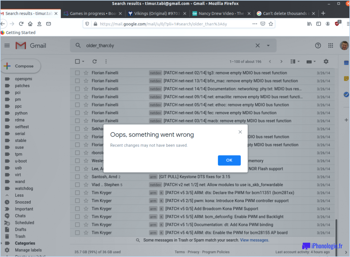 Pourquoi mon Gmail ne me permet-il pas de supprimer des courriels?