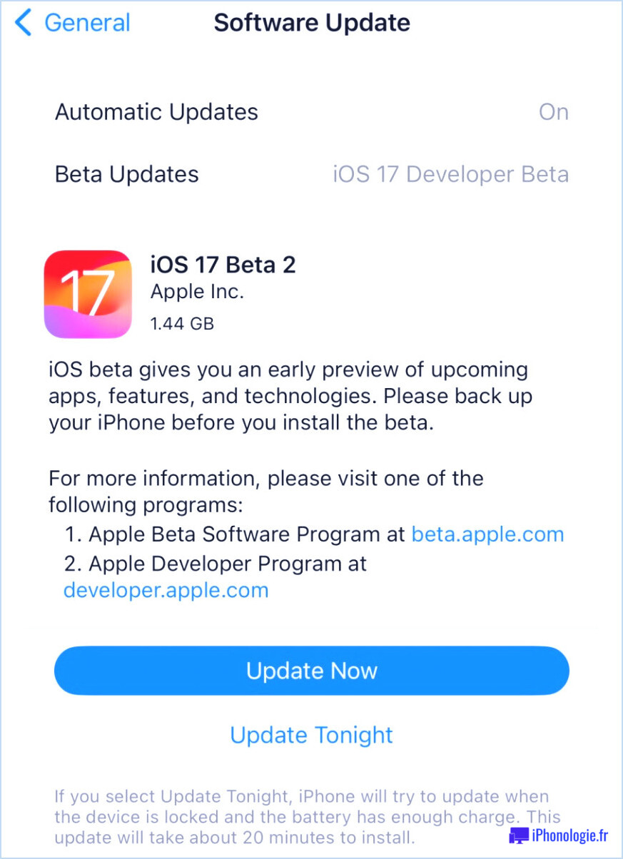 Téléchargement iOS 17 Beta 2