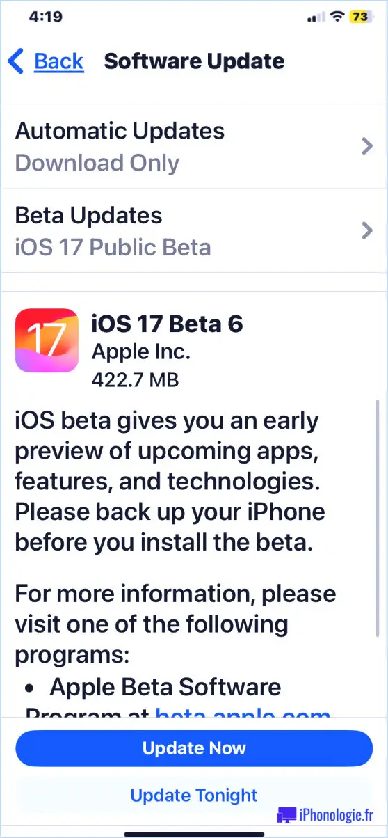 iOS 17 version bêta publique 6