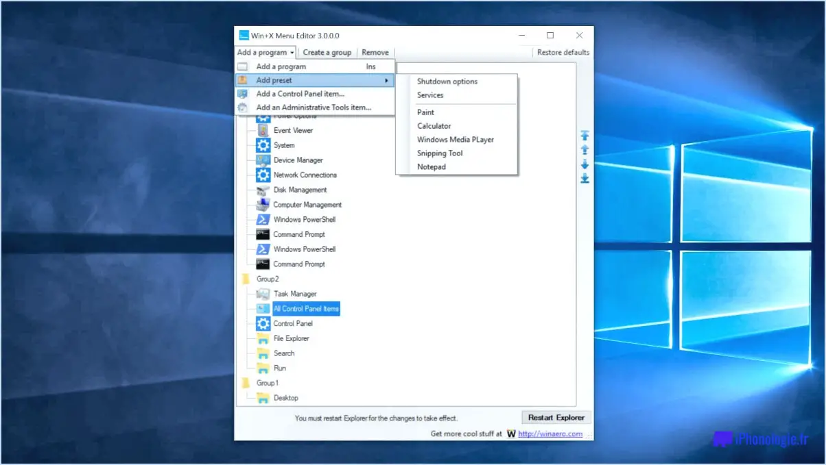 Ajouter le panneau de configuration au menu power user de winx dans windows 10?