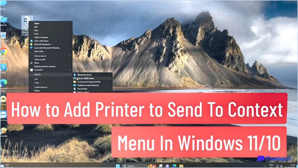 Comment ajouter une imprimante à envoyer au menu contextuel du bureau sous windows 11 10?