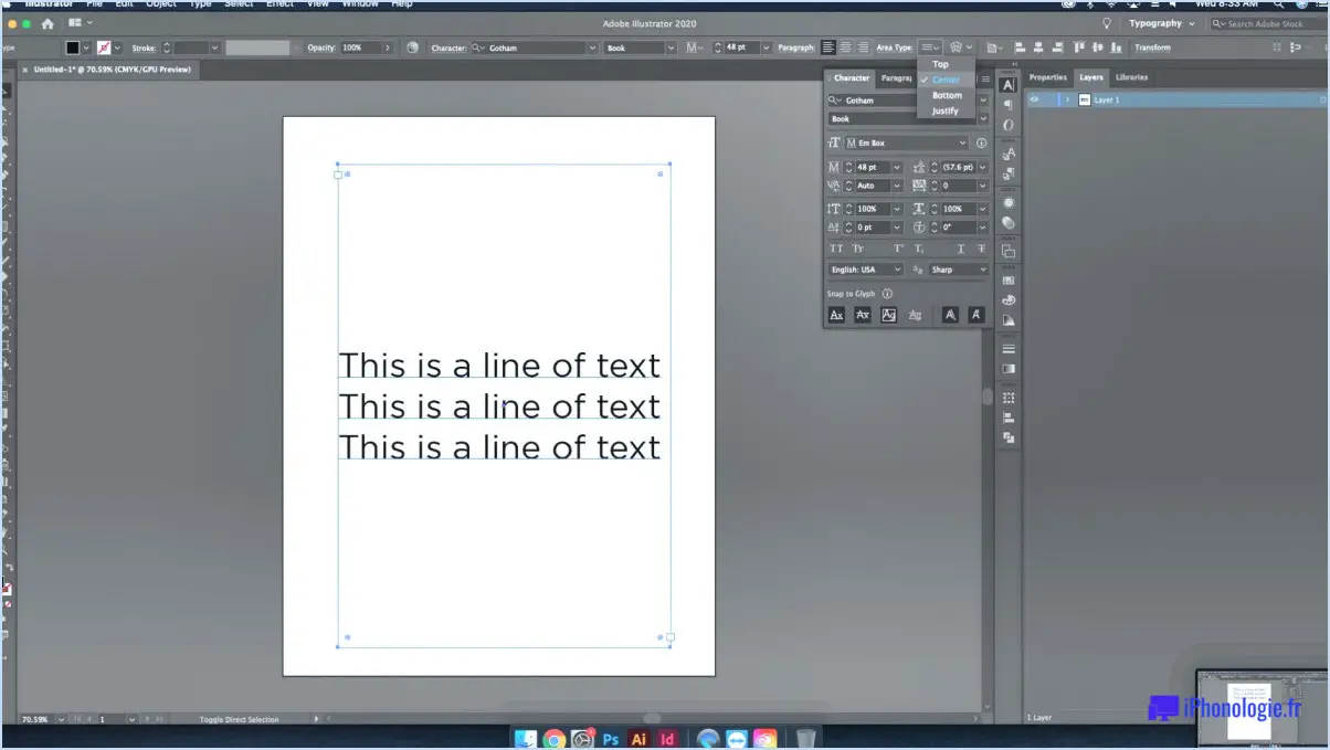 Comment centrer un texte verticalement dans illustrator?