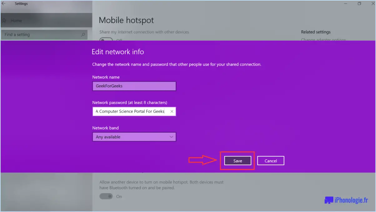 Comment changer le mot de passe du nom de l'hotspot mobile dans Windows 10?