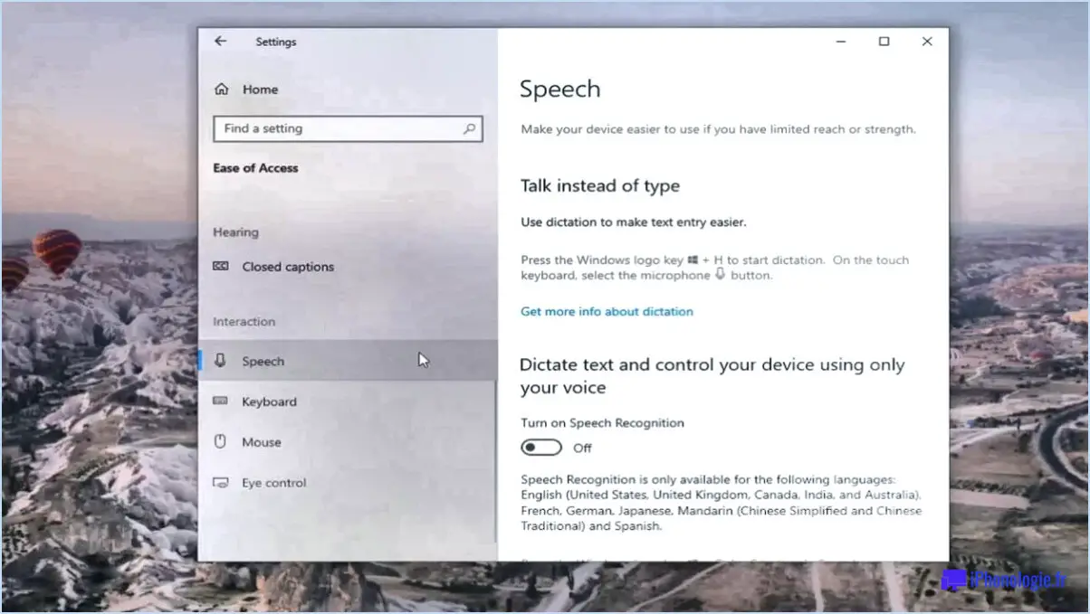 Comment désactiver la reconnaissance vocale windows 10?