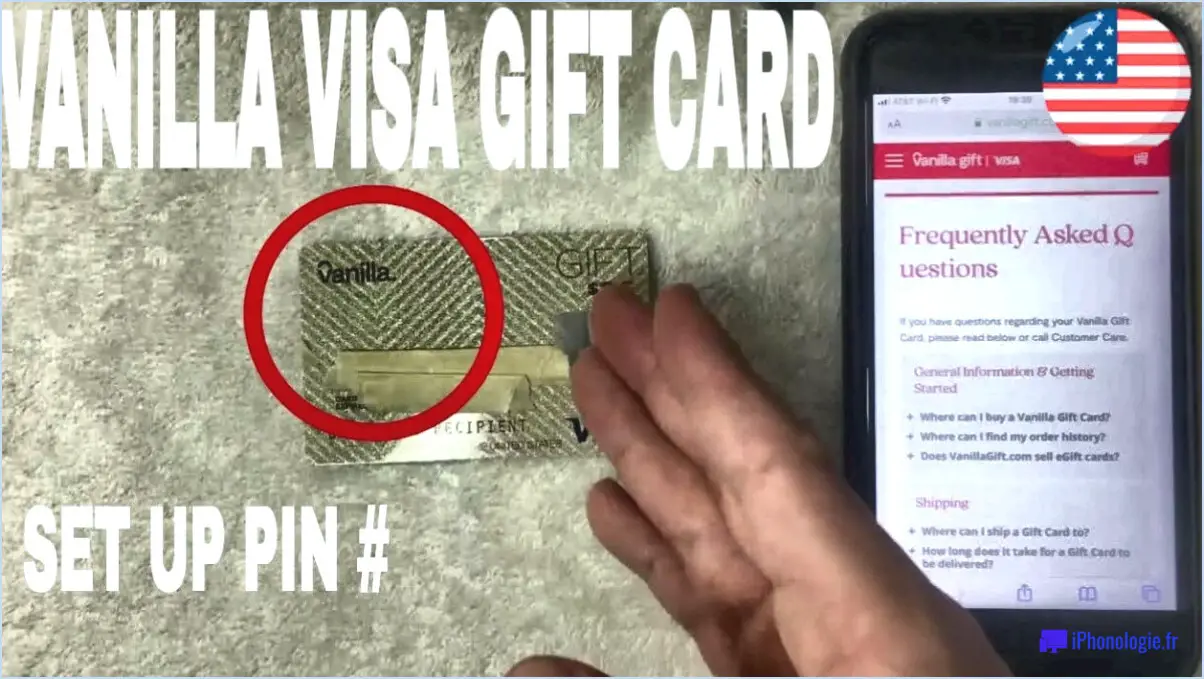 Comment obtenir un code pin pour ma carte cadeau vanilla visa?