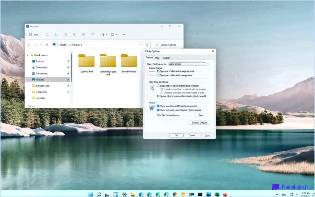 Comment ouvrir les options du dossier les options de l'explorateur de fichiers dans windows 11?