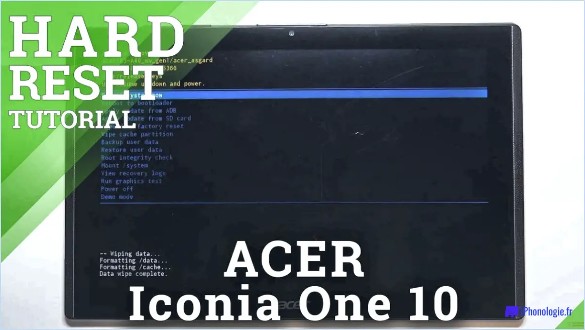 Comment réinitialiser l'Acer Iconia One 10 en douceur et en dur