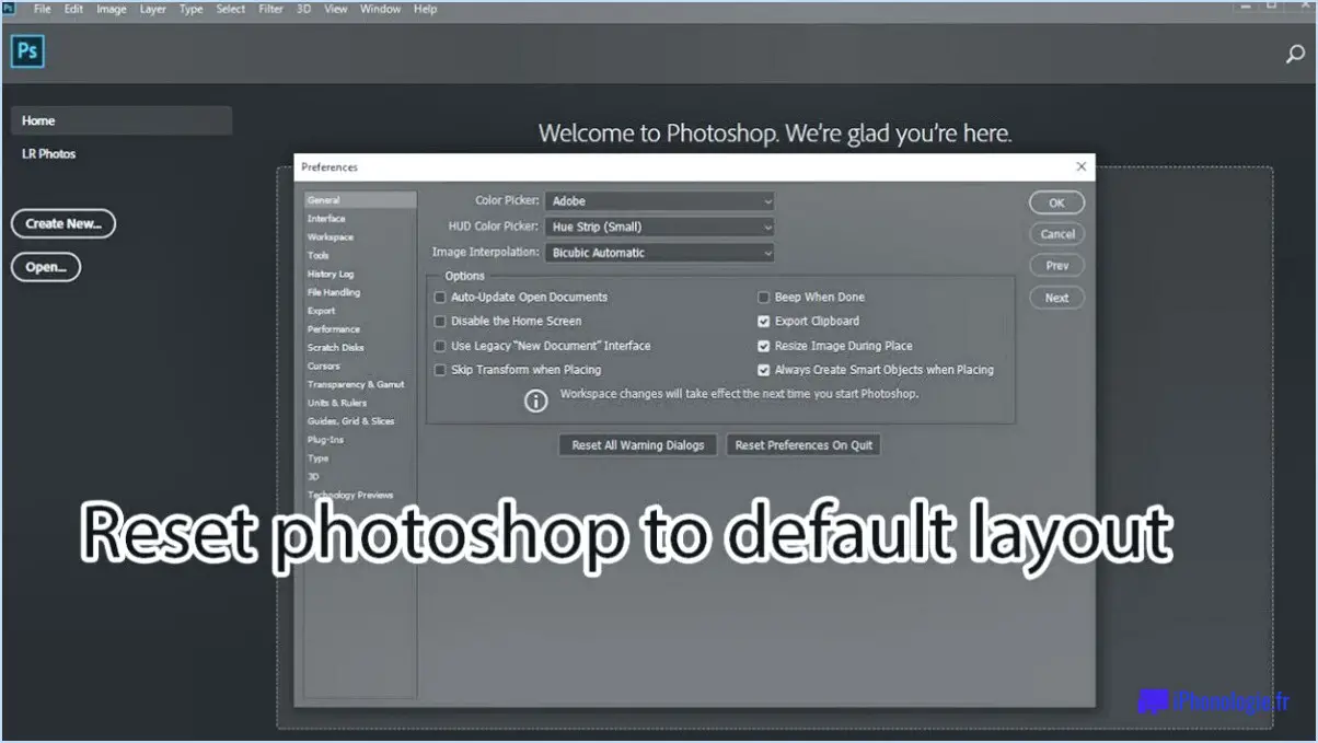 Comment réinitialiser les outils dans photoshop cc?