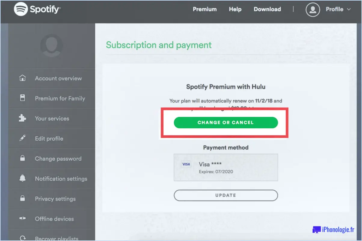 Comment supprimer votre compte Hulu lié à Spotify?