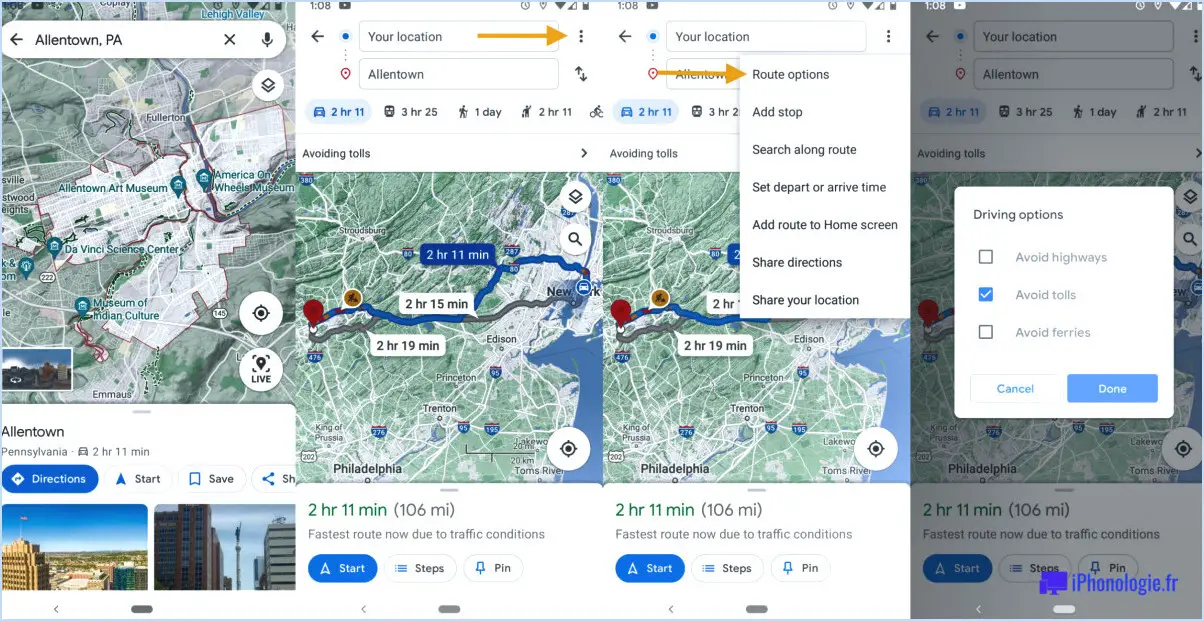 Comment éviter les routes à péage sur Google Maps?