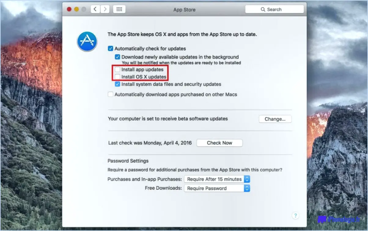 Comment désactiver les mises à jour automatiques sur mac?