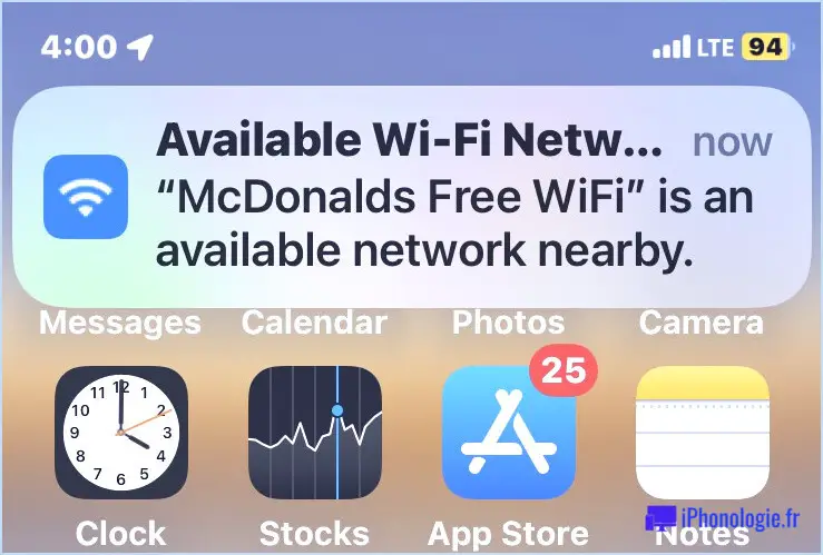 Notification IPhone Wi-Fi disponible
