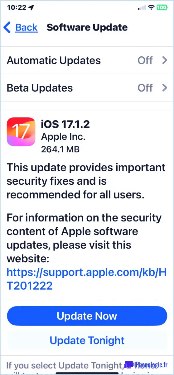 Mise à jour iOS 17.1.2 pour iPhone