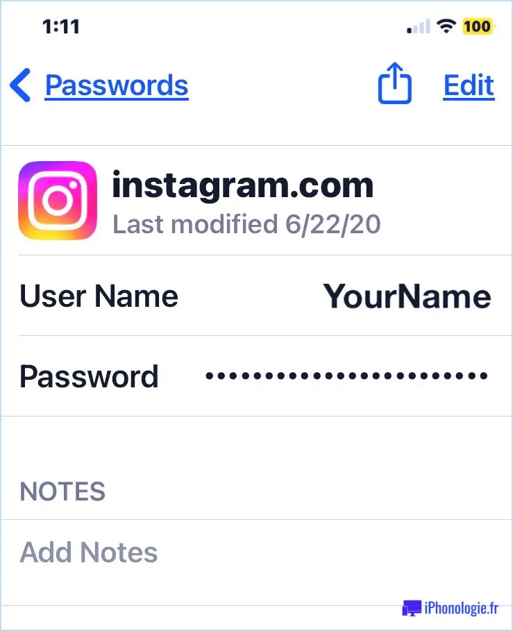 Trouvez votre nom d'utilisateur Instagram et votre mot de passe dans les mots de passe iCloud