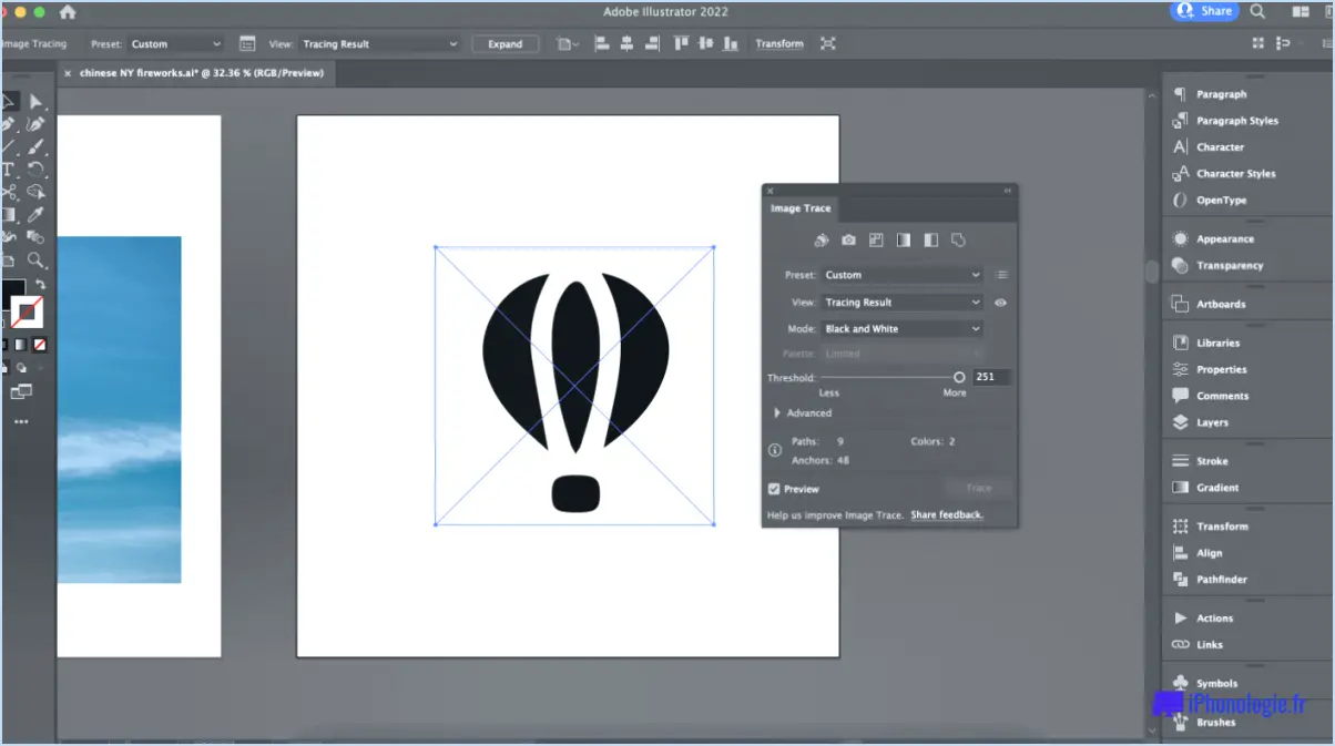 Comment ouvrir un panneau de traçage d'image dans illustrator?