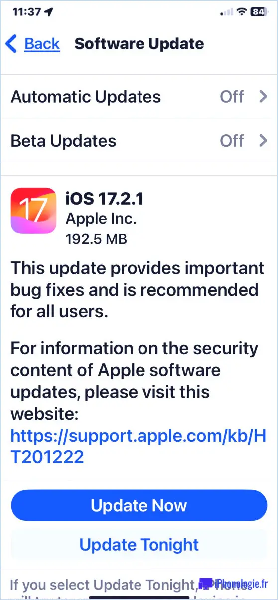 Mise à jour iOS 17.2.1 pour iPhone