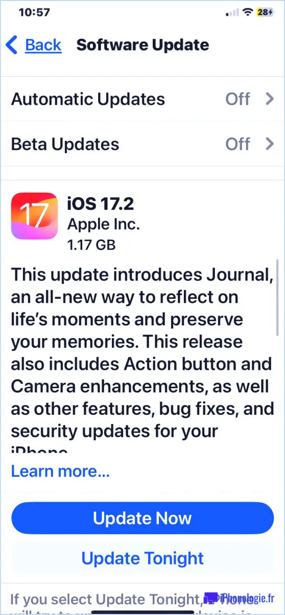 Mise à jour logicielle iOS 17.2