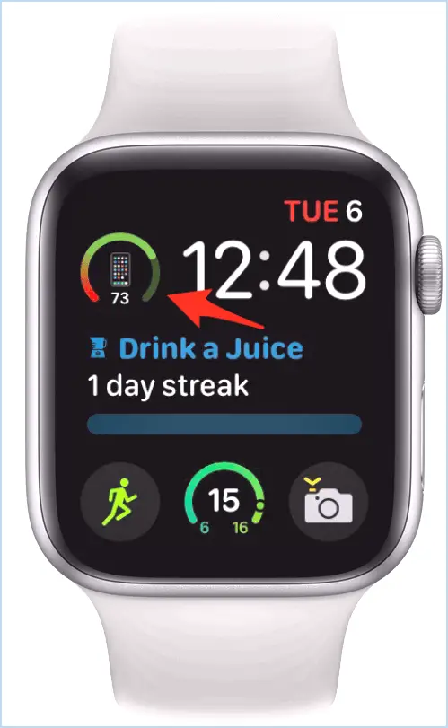 Complication du téléphone de la batterie sur un visage Apple Watch