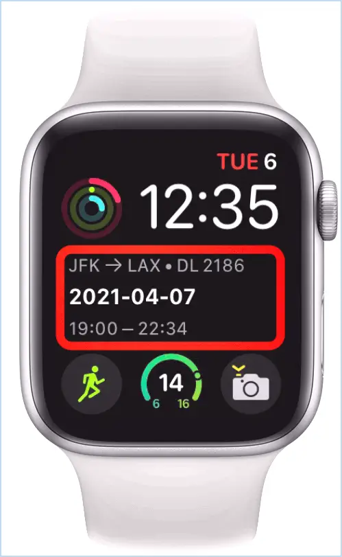 Application dans la complication aérienne sur une Apple Watch