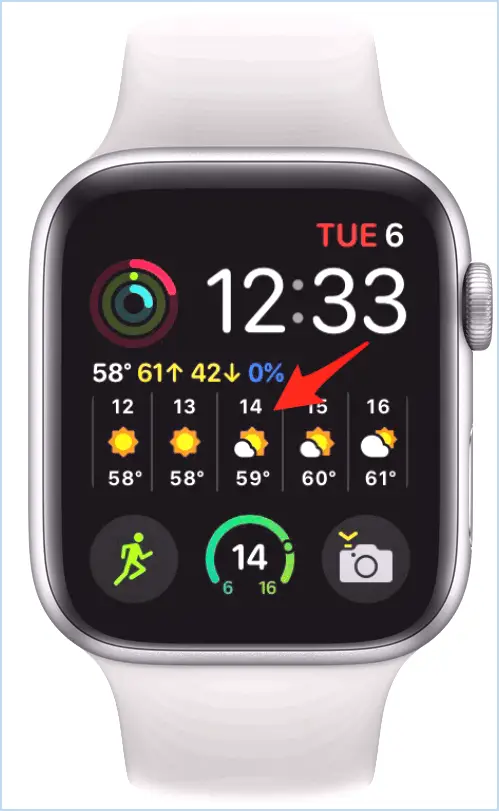 Complication météo de la carotte sur un visage de montre Apple Watch