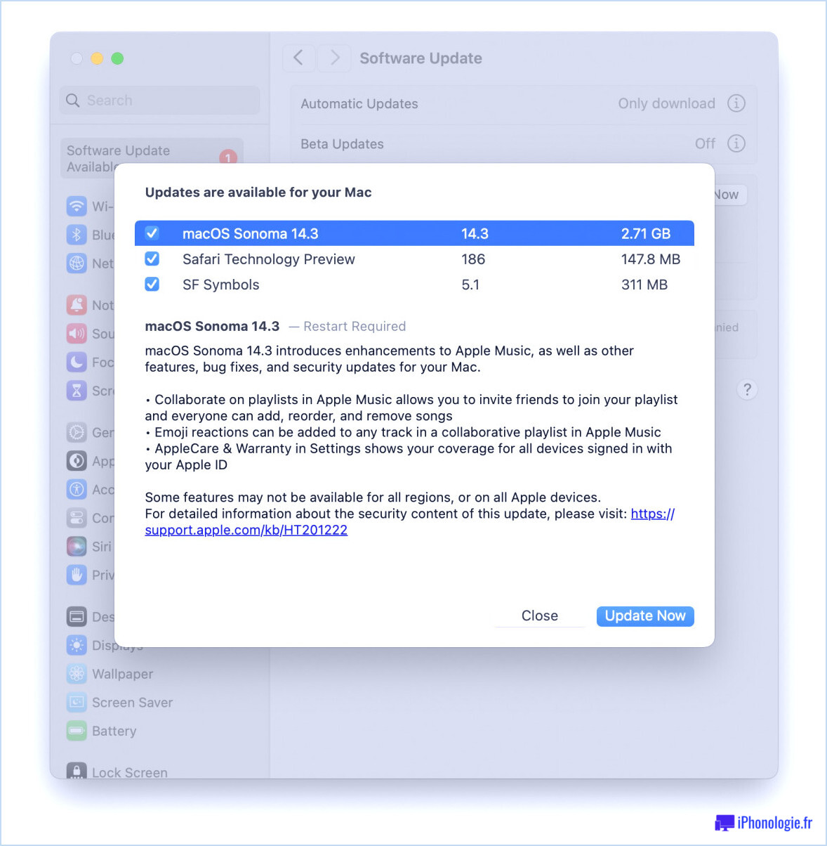 MacOS Sonoma 14.3 Mise à jour disponible en téléchargement