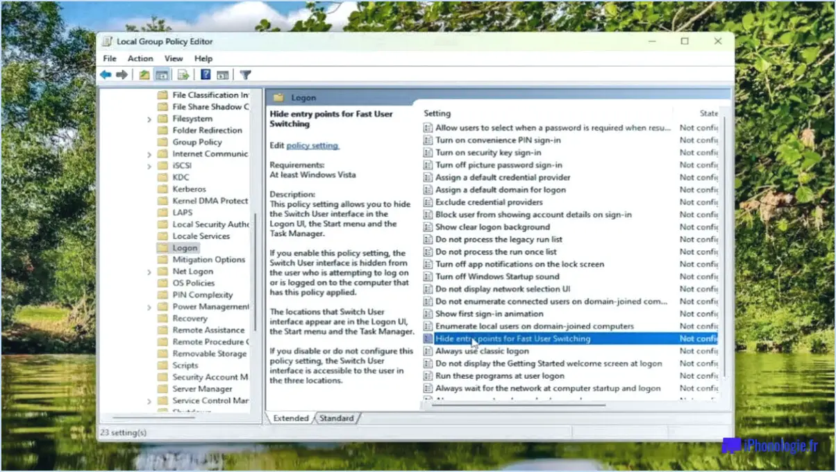 Comment désactiver le changement rapide d'utilisateur dans Windows 7?