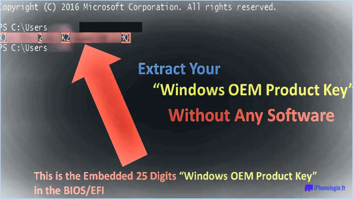 Récupérer la clé de produit windows 10 depuis le bios efi en utilisant l'outil windows 10 product key?
