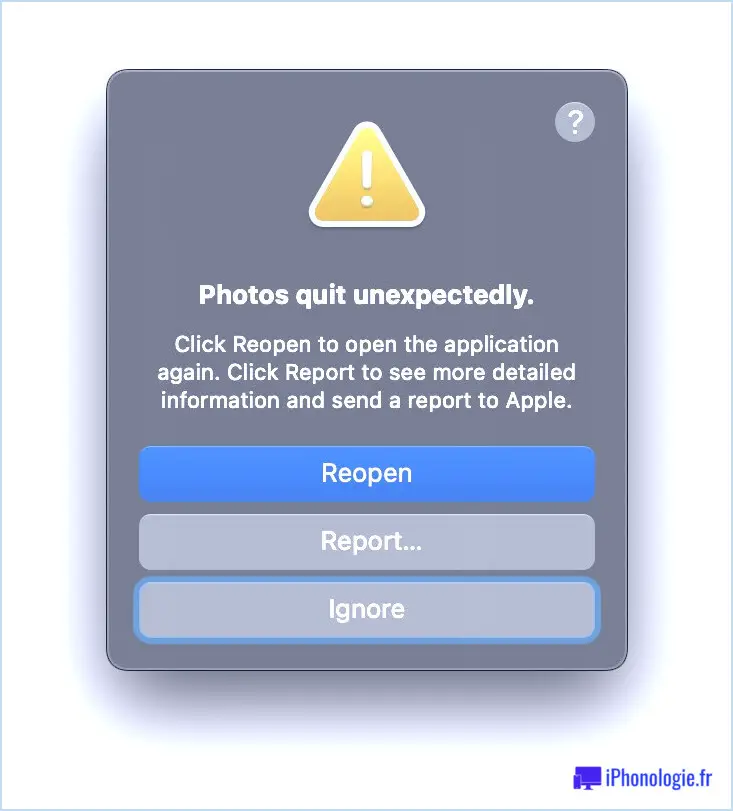Les photos quittent l'erreur de façon inattendue sur Mac