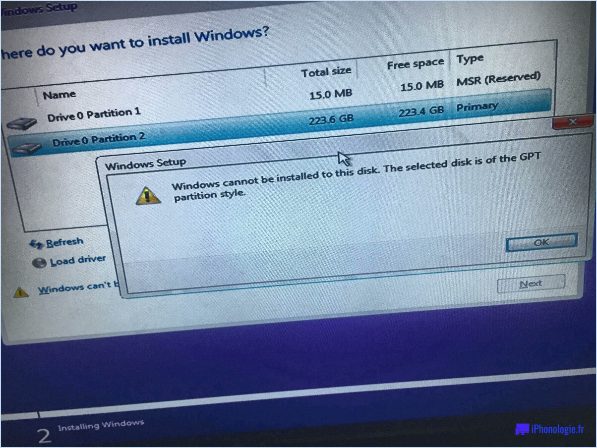 Ne peut pas installer windows 10 gpt?
