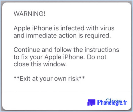 avertissement de virus iPhone