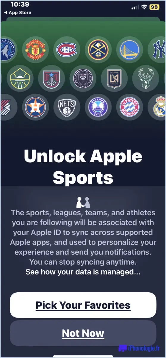 Apple Sports Choisissez votre premier lancement d'équipes préférée