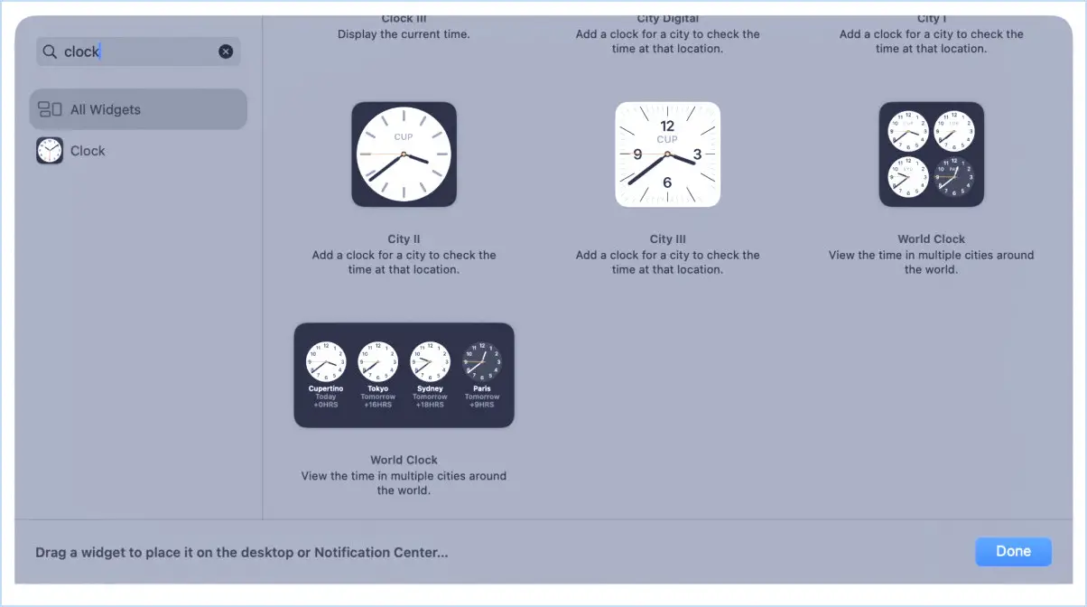 Ajouter le widget horloge mondial au bureau Mac