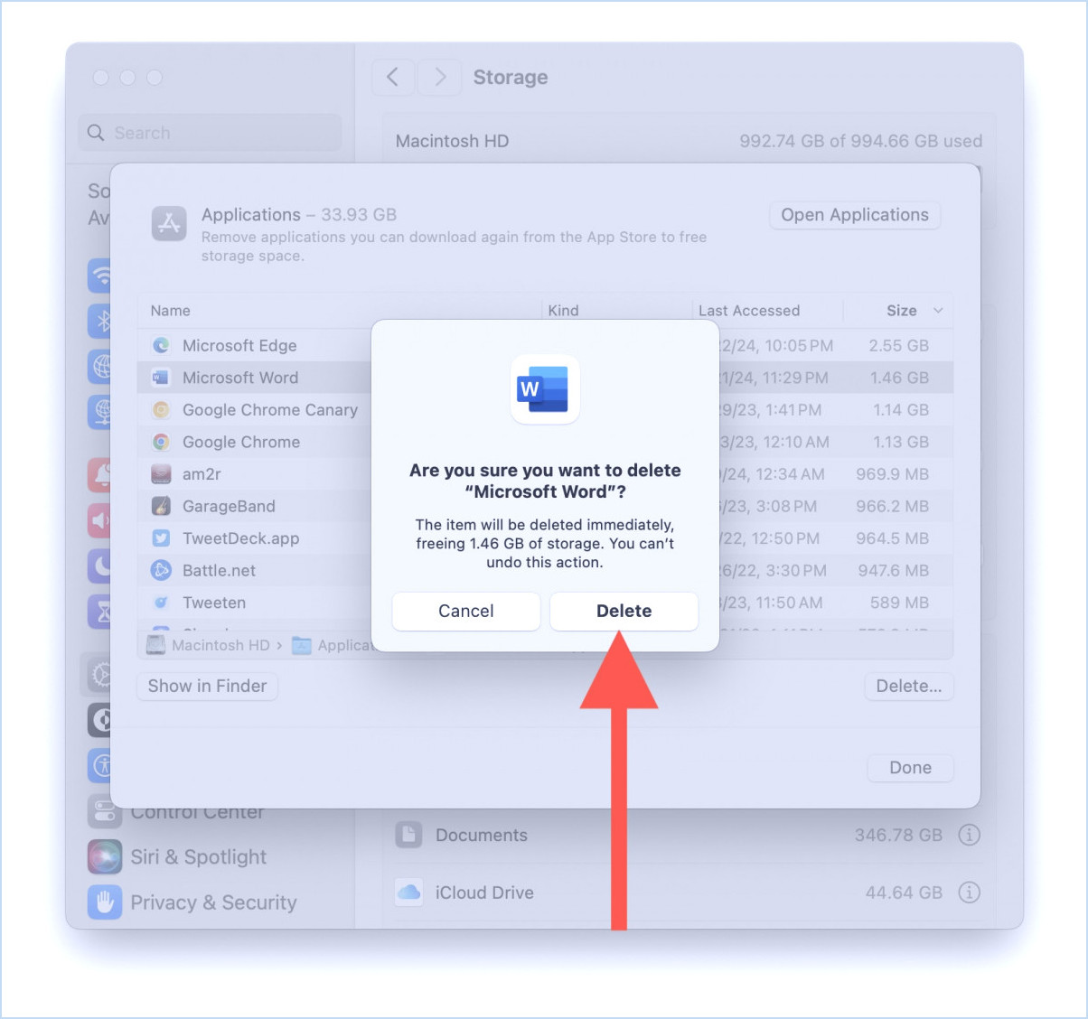 Confirmez que vous souhaitez supprimer et désinstaller l'application en le supprimant du Mac