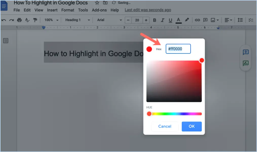 Comment ajouter un outil de surlignage à Google Docs?