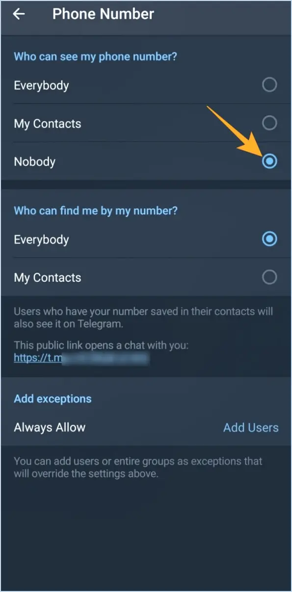 Comment cacher son numéro de contact dans telegram?