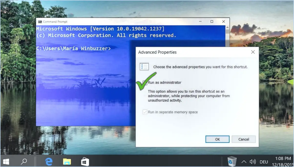 Comment configurer l'invite de commande pour qu'elle s'exécute toujours avec les droits d'administration sur windows 10?