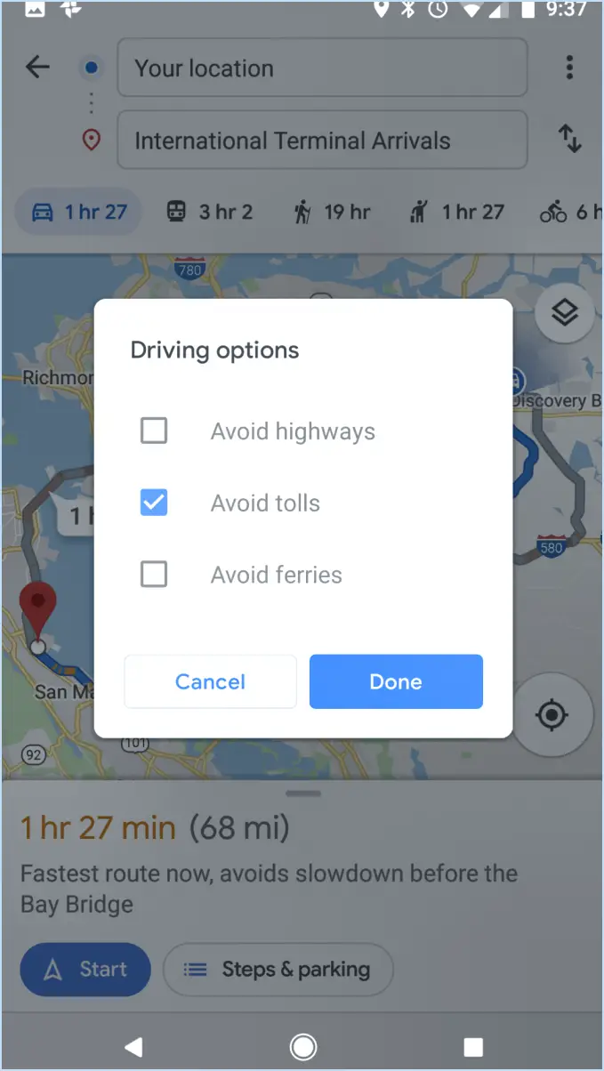 Comment désactiver les péages sur google maps android?