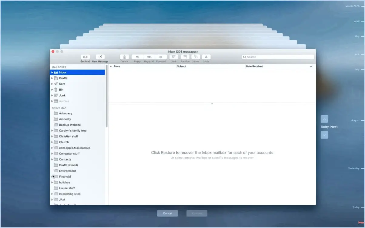 Comment restaurer le courrier électronique de Mac à partir d'une sauvegarde?