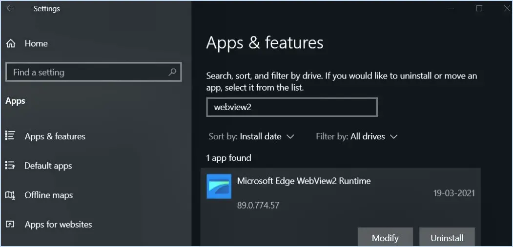 Comment savoir ce qu'est le moteur d'exécution de Microsoft Edge Webview2?