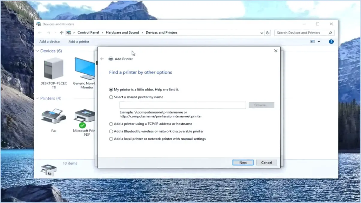 Installer une imprimante dans Windows 10 via l'adresse IP?
