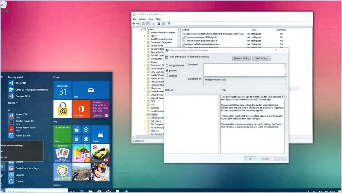 Windows 10 : Activer ou désactiver le changement rapide d'utilisateur?