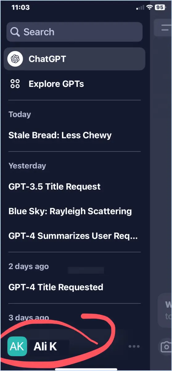 Appuyez sur votre nom pour accéder aux paramètres de chatpt
