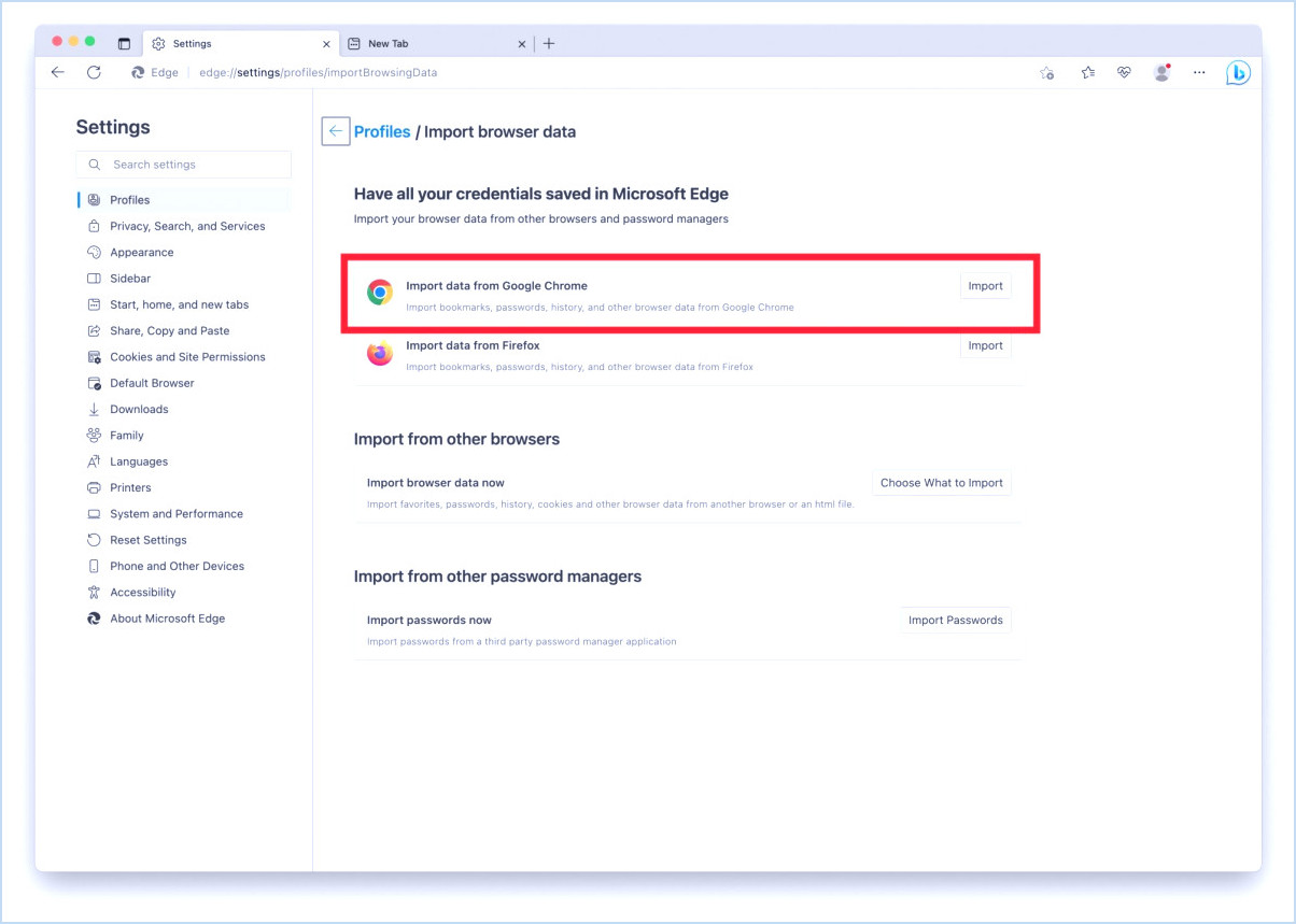 Comment importer des données de navigateur Chrome dans Microsoft Edge