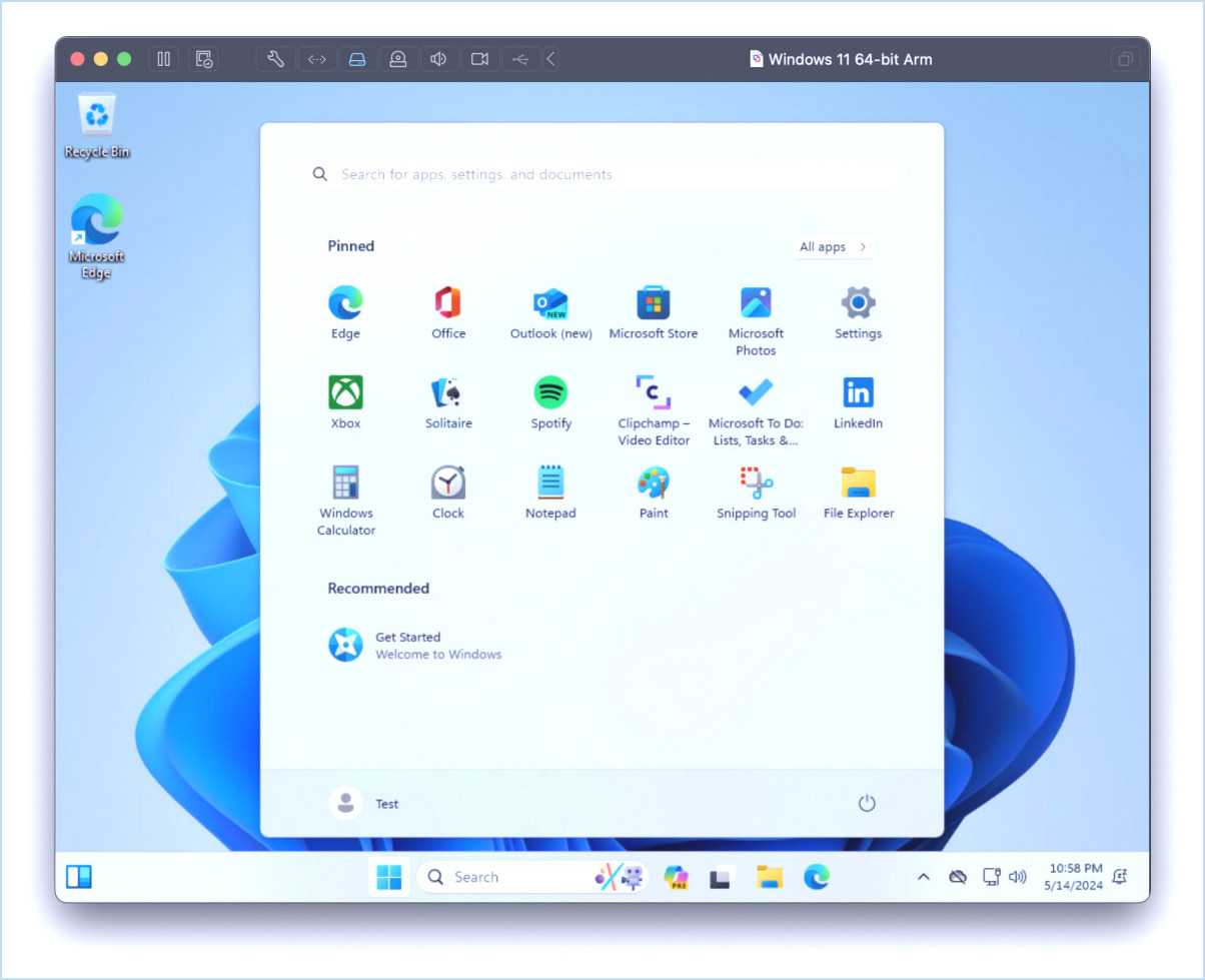 Windows 11 Desktop comme dans VMware Fusion Pro sur un Mac