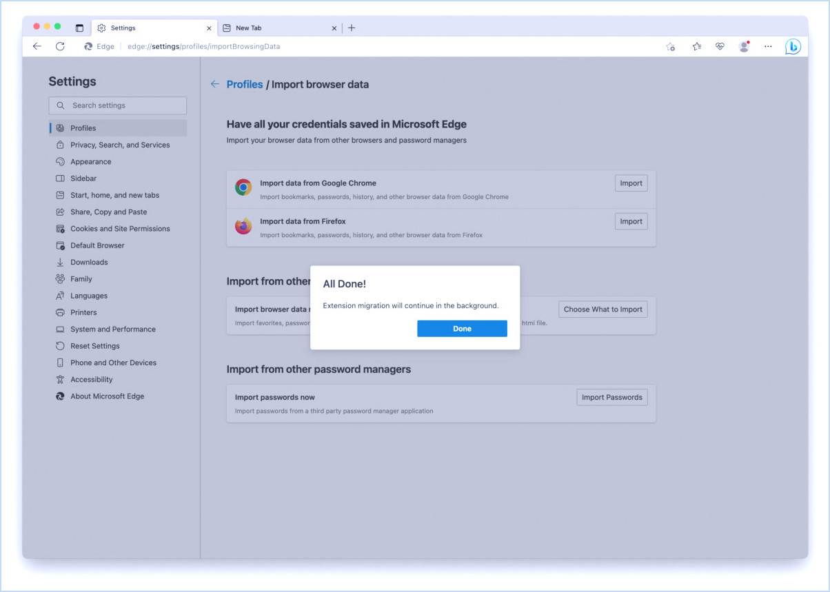 Comment importer des données de navigateur Chrome dans Microsoft Edge
