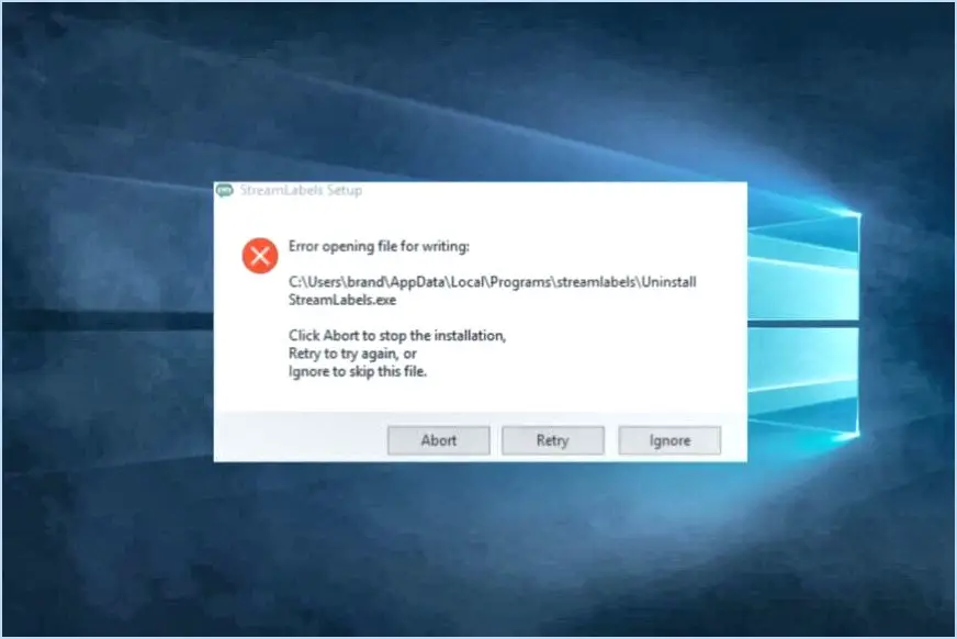 Comment corriger l'erreur d'ouverture de fichier pour l'écriture windows 10 étapes?