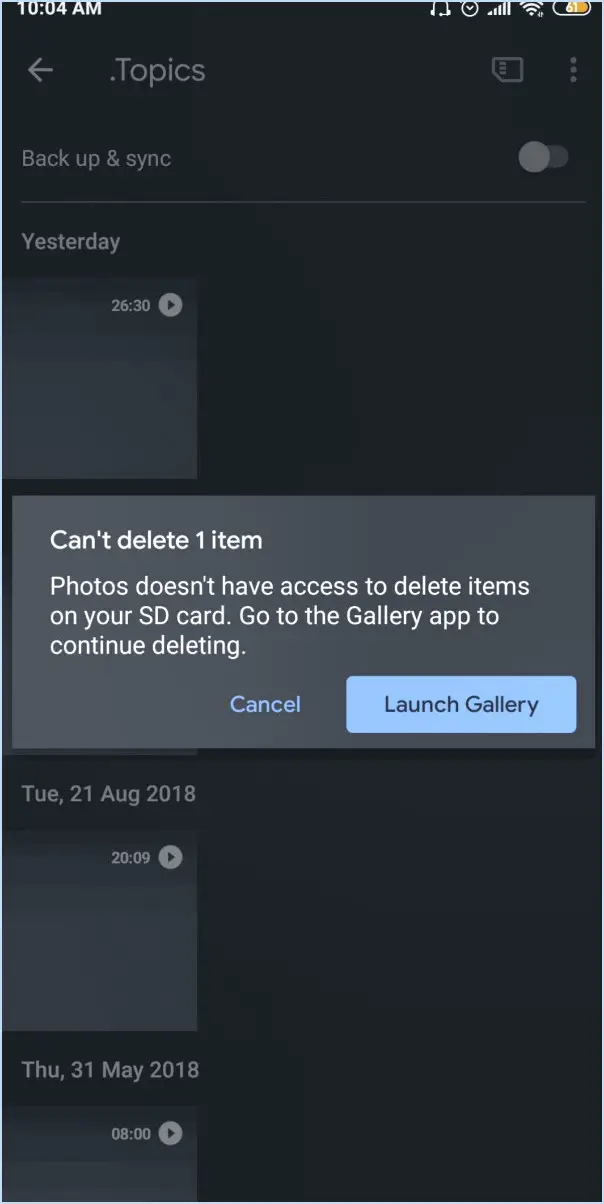 Impossible de supprimer les photos de l'application Galerie - Android?