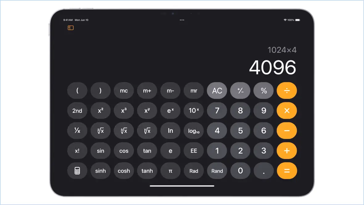 Calculatrice iPados 18 en mode paysage