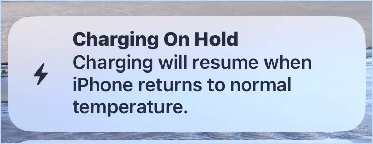 iPhone Charging on Hold temperature warning