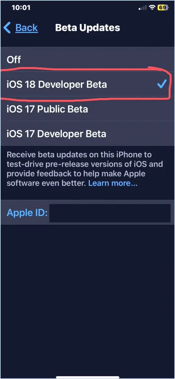 Choisissez la version bêta du développeur iOS 18 dans la liste pour l'installer